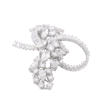 Platinum Natural 10.0 Carat Marquise, Round & Baguette Cut Diamond Brooch