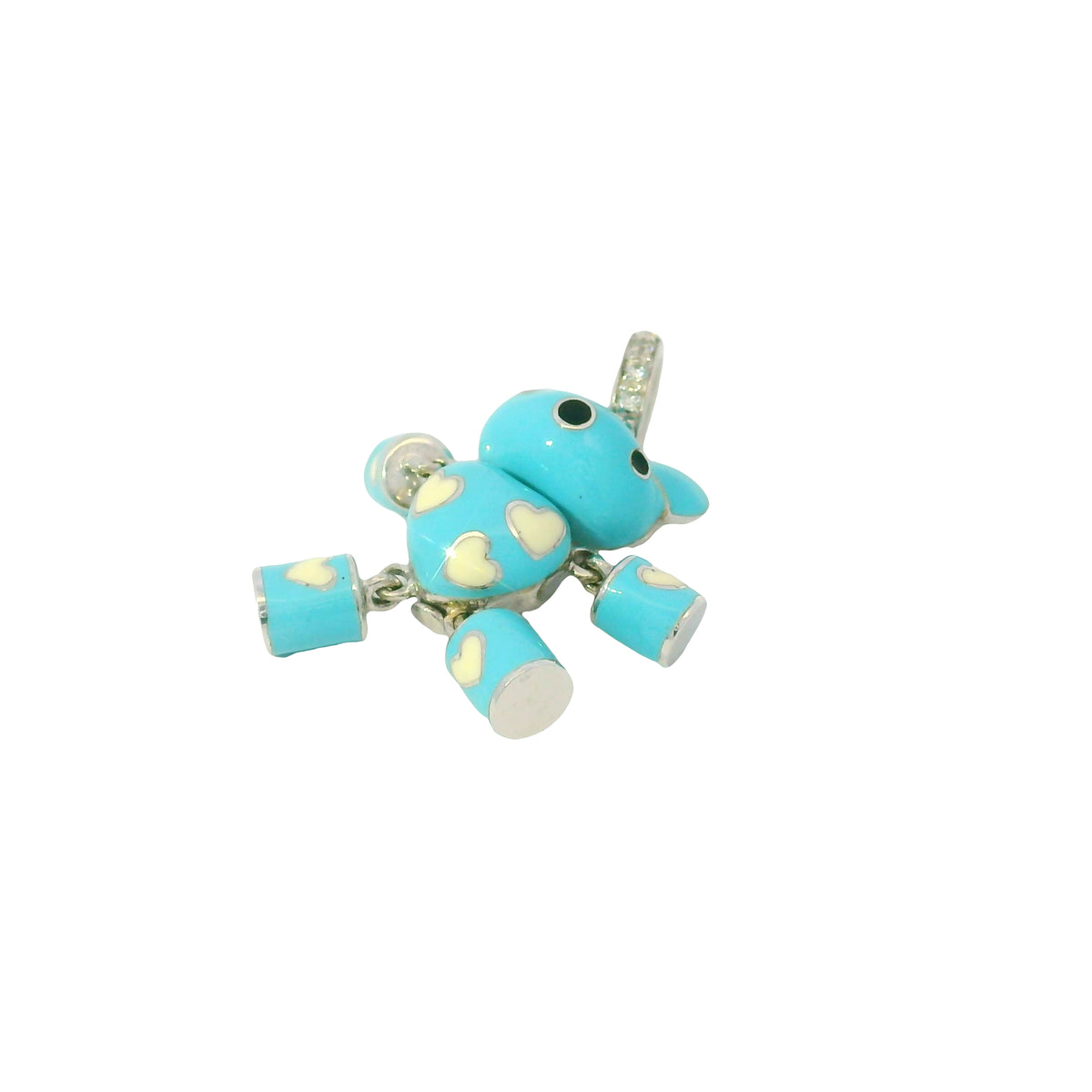 Aaron Basha 18k White Gold Light Blue Enamel Teddy Bear Diamond Charm