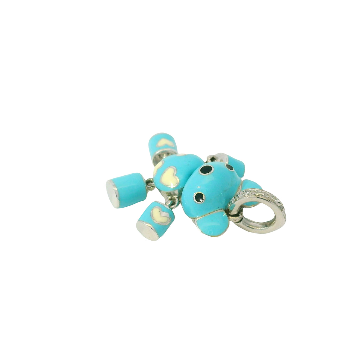 Aaron Basha 18k White Gold Light Blue Enamel Teddy Bear Diamond Charm