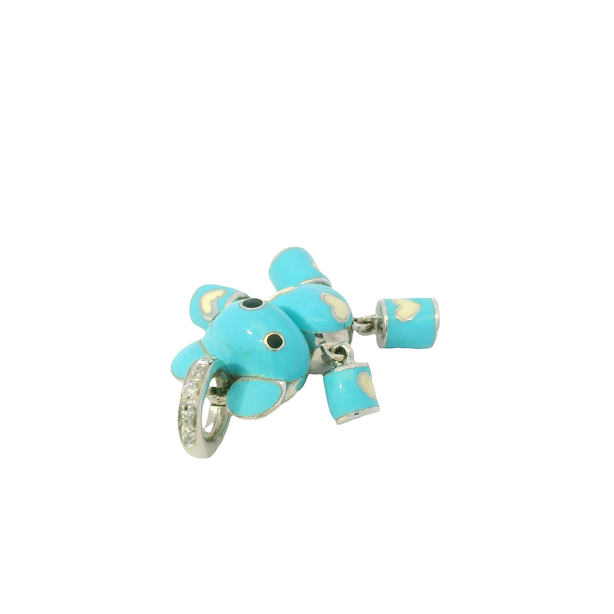 Aaron Basha 18k White Gold Light Blue Enamel Teddy Bear Diamond Charm