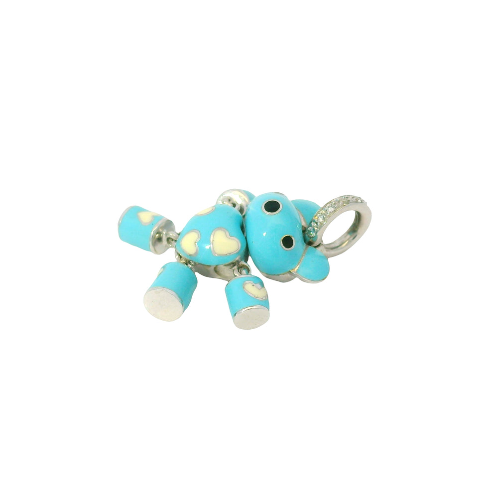 Aaron Basha 18k White Gold Light Blue Enamel Teddy Bear Diamond Charm