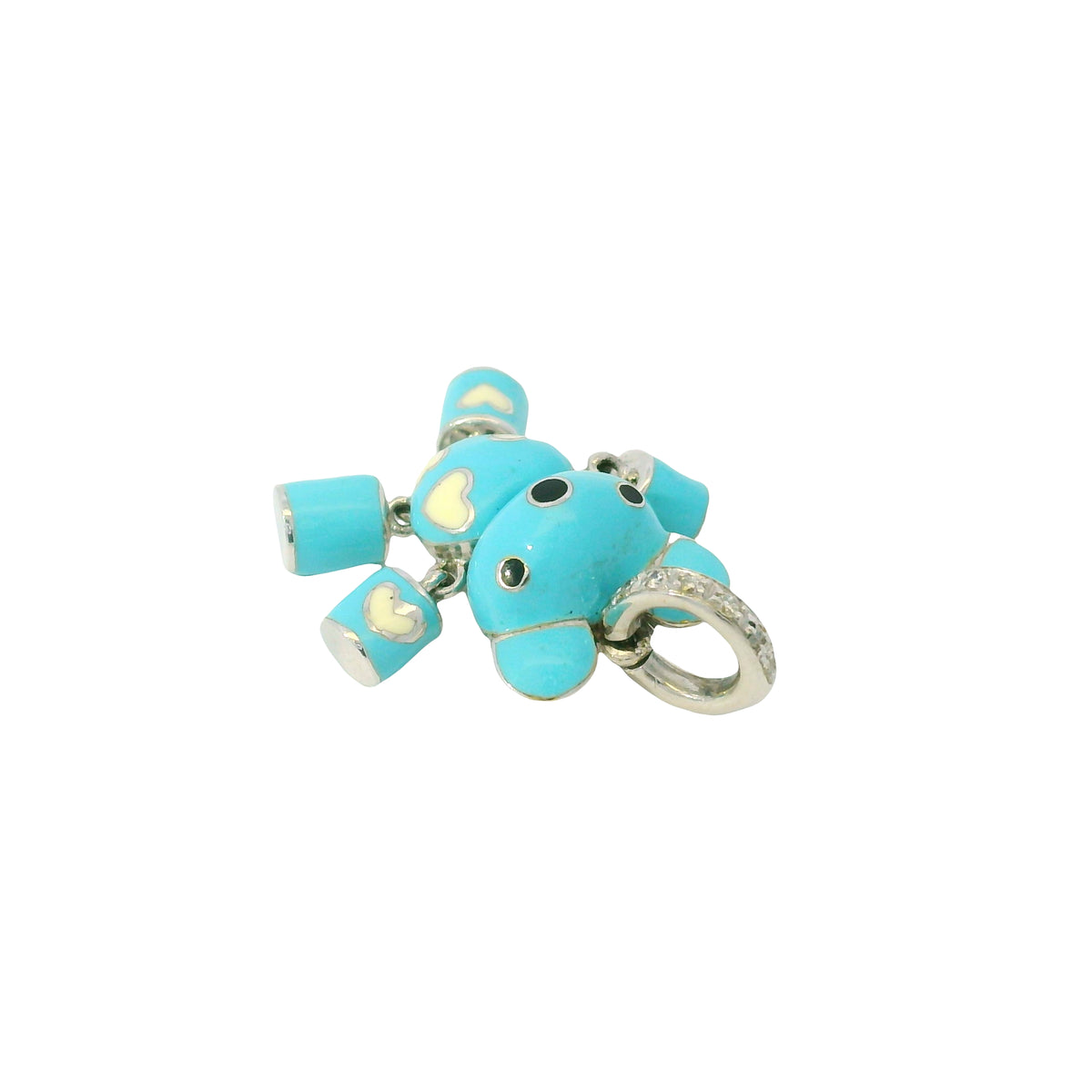 Aaron Basha 18k White Gold Light Blue Enamel Teddy Bear Diamond Charm