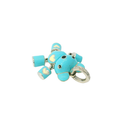 Aaron Basha 18k White Gold Light Blue Enamel Teddy Bear Diamond Charm