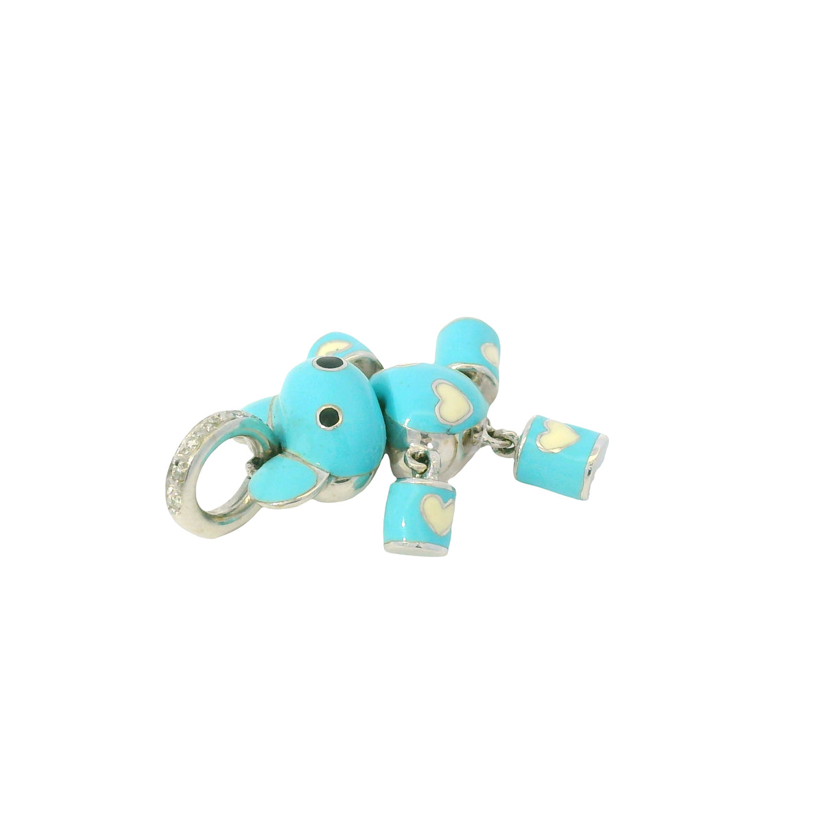 Aaron Basha 18k White Gold Light Blue Enamel Teddy Bear Diamond Charm