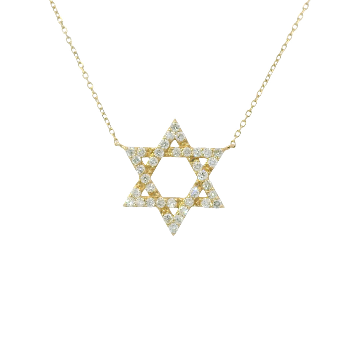 14k Yellow Gold Natural Round Diamond Star of David Pendant Necklace