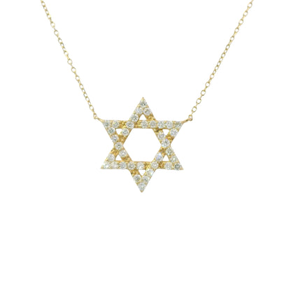 14k Yellow Gold Natural Round Diamond Star of David Pendant Necklace