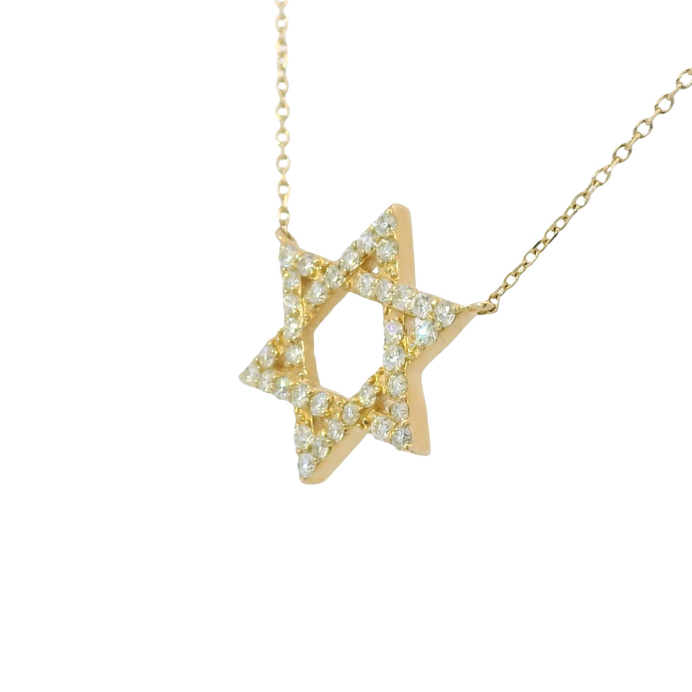14k Yellow Gold Natural Round Diamond Star of David Pendant Necklace
