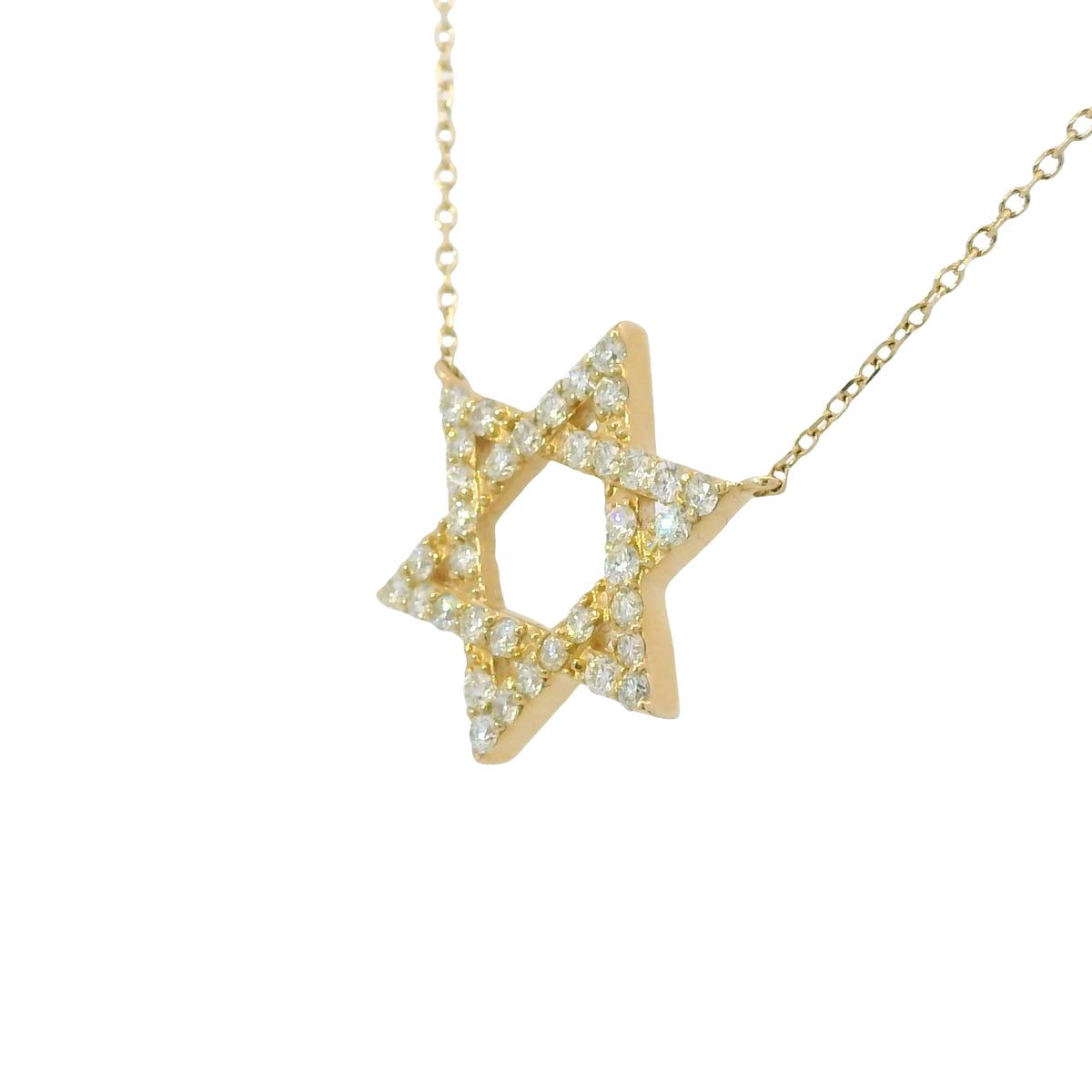 14k Yellow Gold Natural Round Diamond Star of David Pendant Necklace
