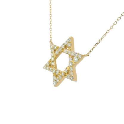 14k Yellow Gold Natural Round Diamond Star of David Pendant Necklace