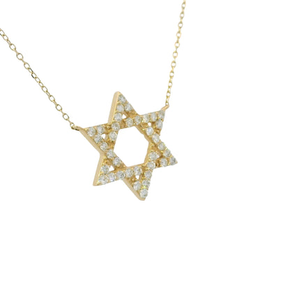 14k Yellow Gold Natural Round Diamond Star of David Pendant Necklace