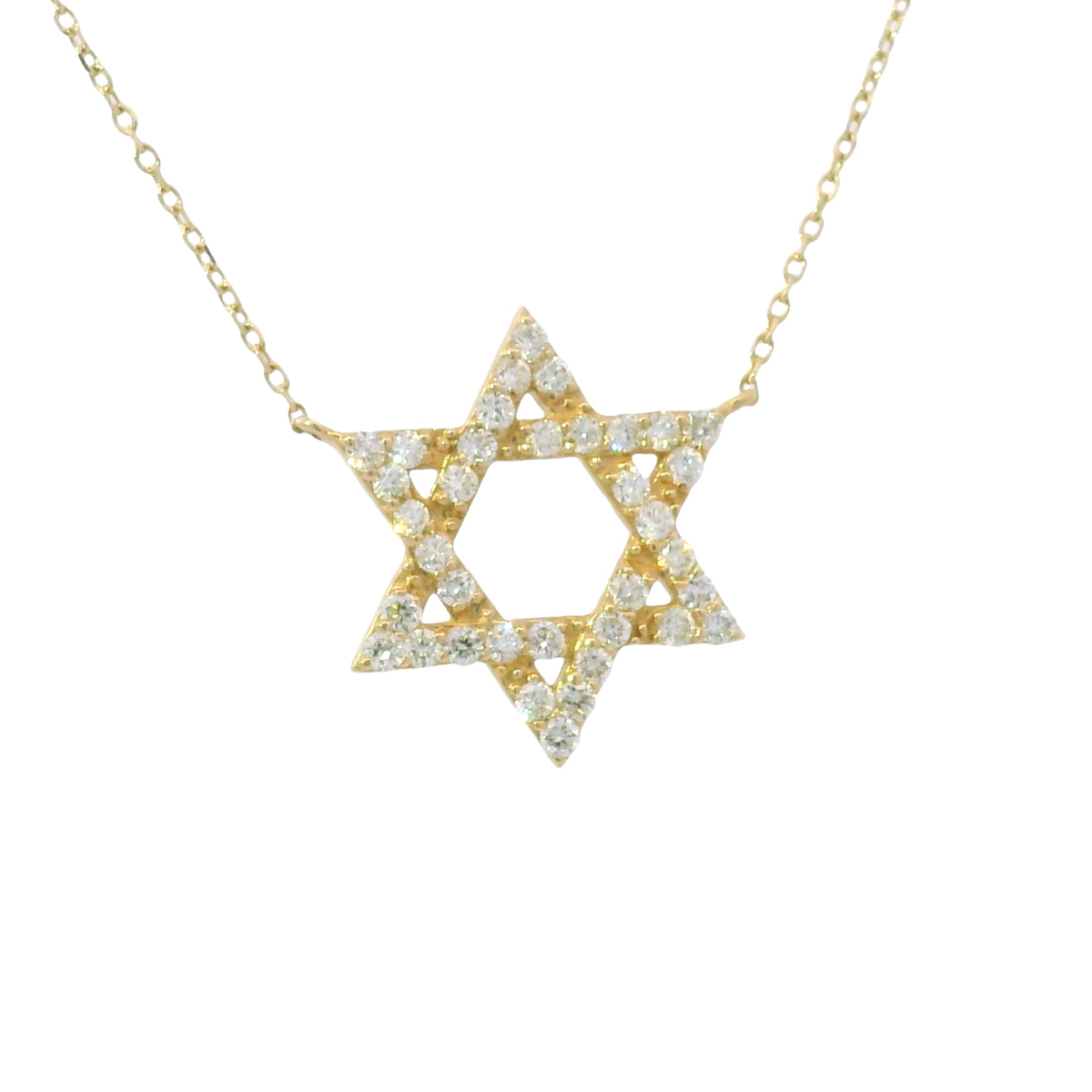 14k Yellow Gold Natural Round Diamond Star of David Pendant Necklace