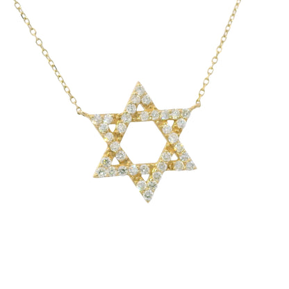 14k Yellow Gold Natural Round Diamond Star of David Pendant Necklace