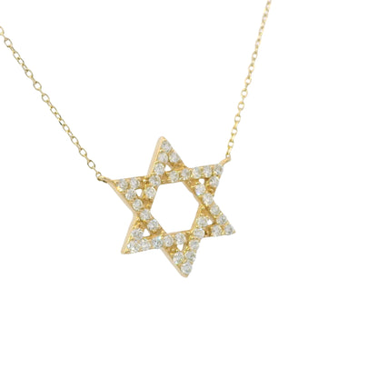 14k Yellow Gold Natural Round Diamond Star of David Pendant Necklace