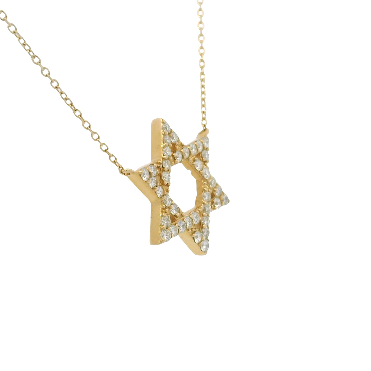 14k Yellow Gold Natural Round Diamond Star of David Pendant Necklace