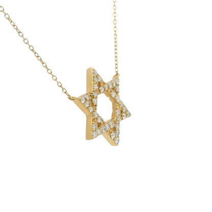 14k Yellow Gold Natural Round Diamond Star of David Pendant Necklace
