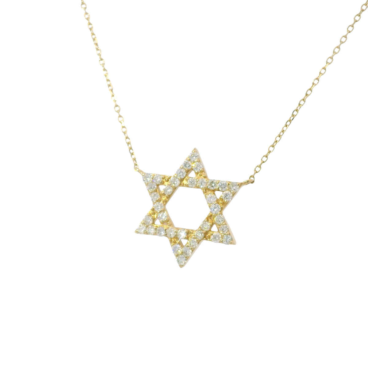 14k Yellow Gold Natural Round Diamond Star of David Pendant Necklace