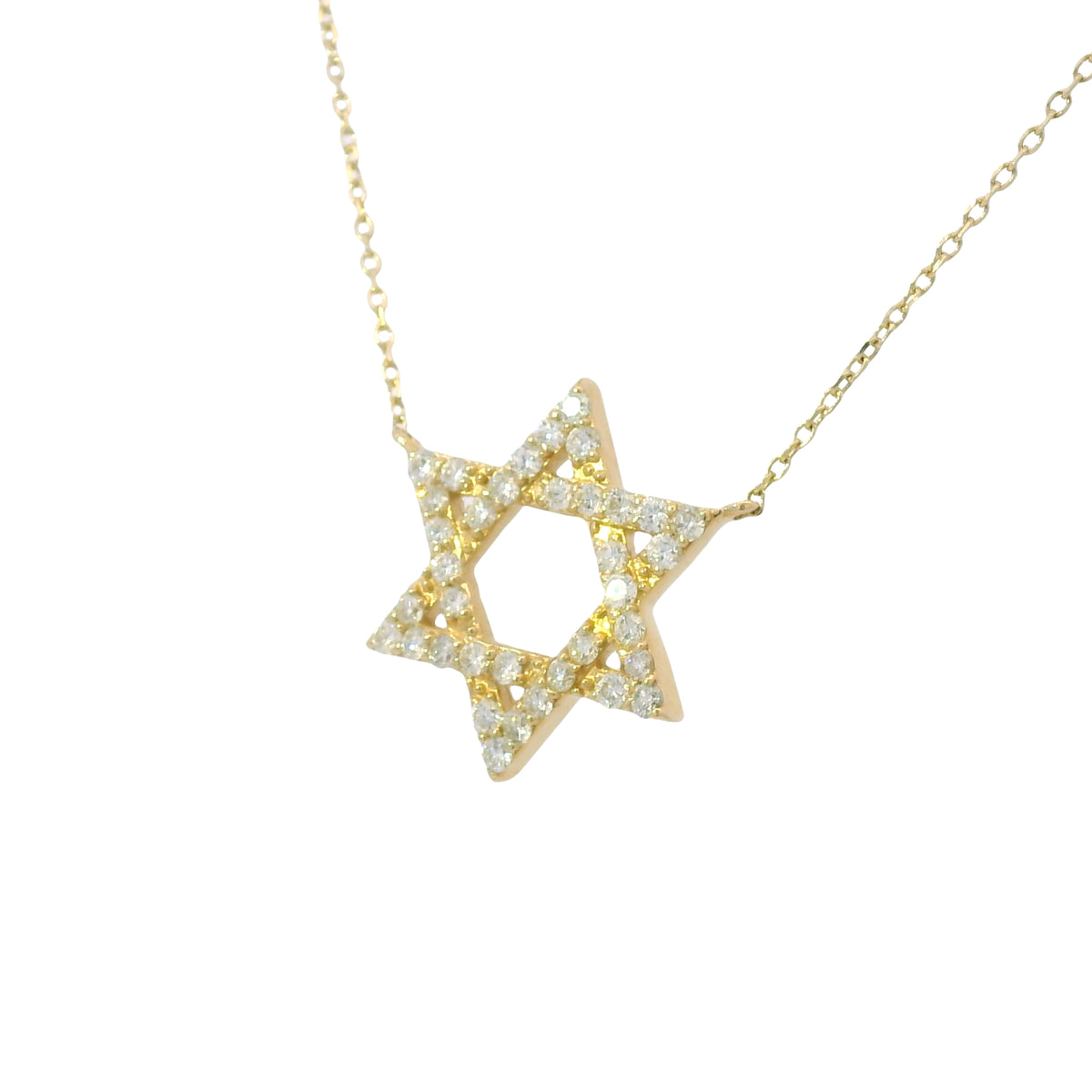 14k Yellow Gold Natural Round Diamond Star of David Pendant Necklace