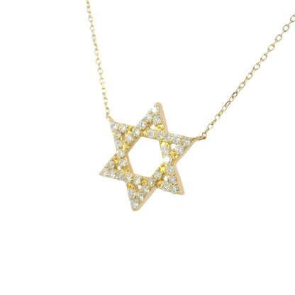 14k Yellow Gold Natural Round Diamond Star of David Pendant Necklace
