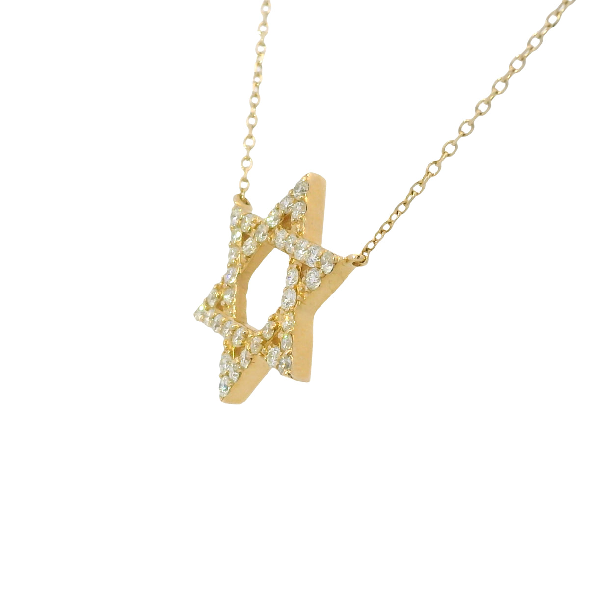 14k Yellow Gold Natural Round Diamond Star of David Pendant Necklace
