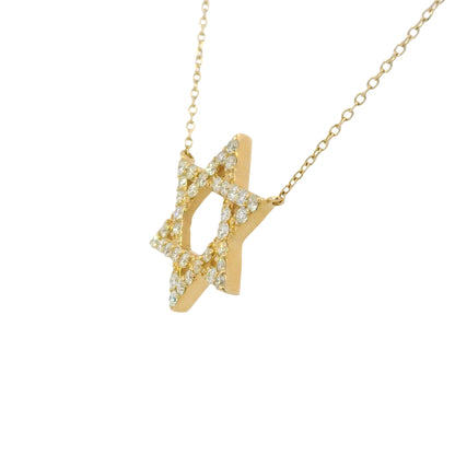 14k Yellow Gold Natural Round Diamond Star of David Pendant Necklace