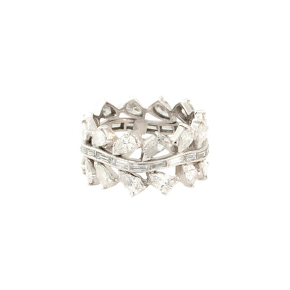 Platinum 6.28ctw Pear and Baguette Cut Diamond Eternity Ring