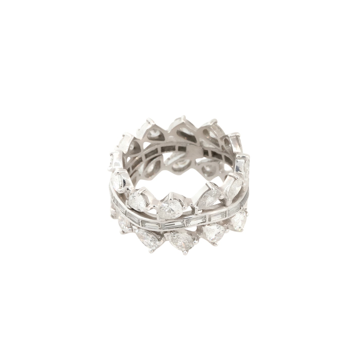 Platinum 6.28ctw Pear and Baguette Cut Diamond Eternity Ring