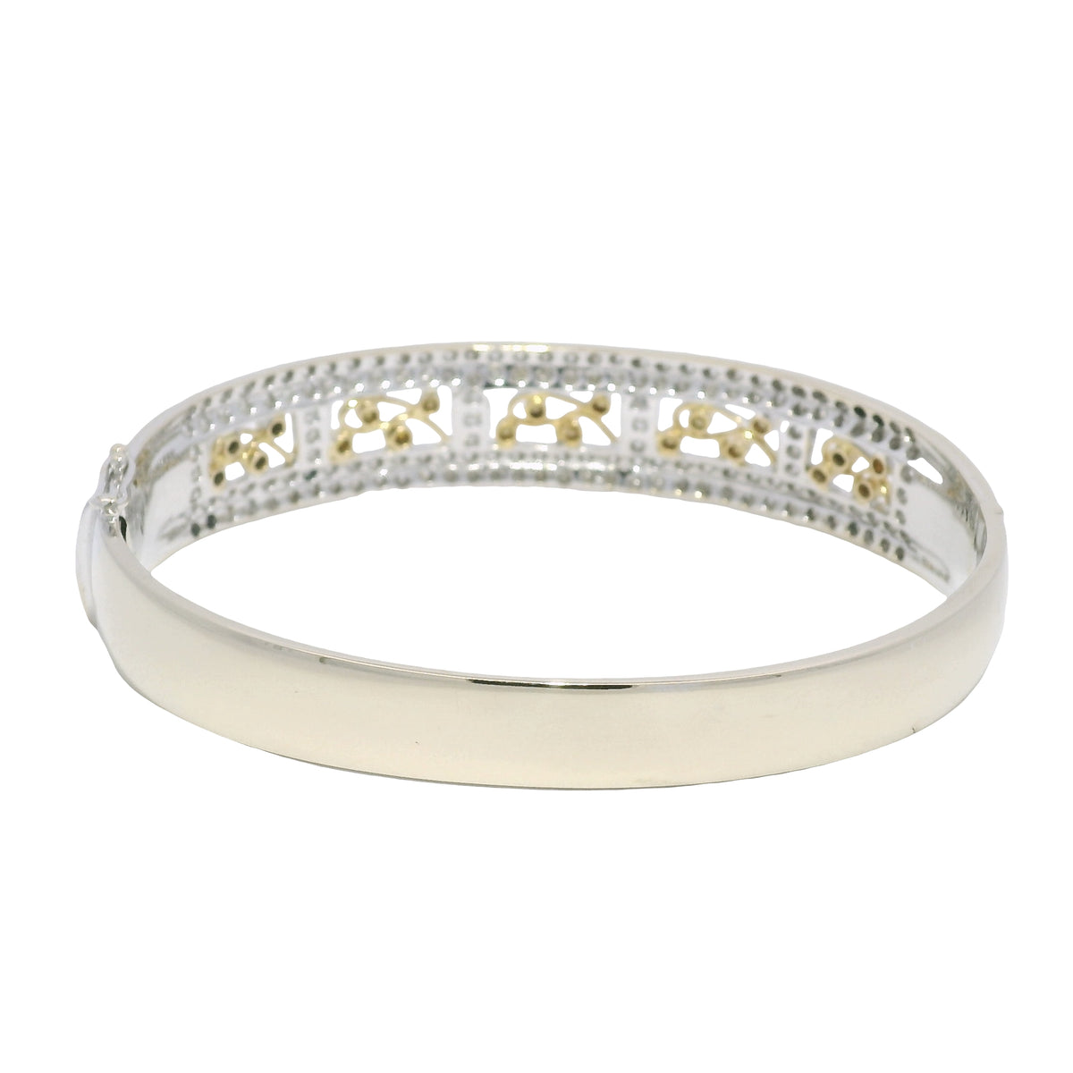 18k Two Tone Gold Natural Diamond Floral Design Bangle Bracelet