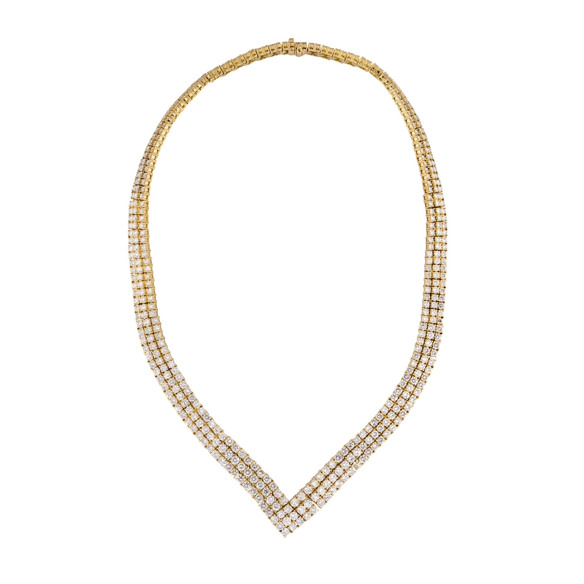 18k Yellow Gold 29.5ctw Round Brilliant Cut Diamond "V" Necklace