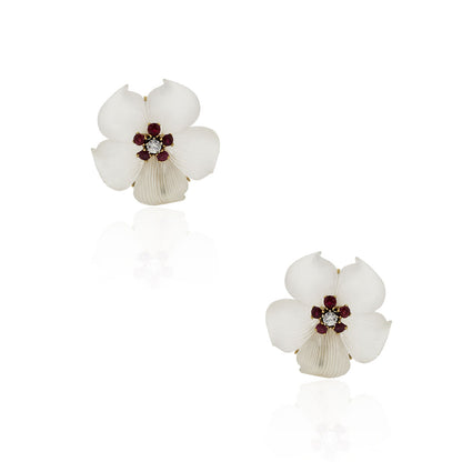 Tiffany & Co. 18k Yellow Gold Diamond and Ruby Crystal Earrings