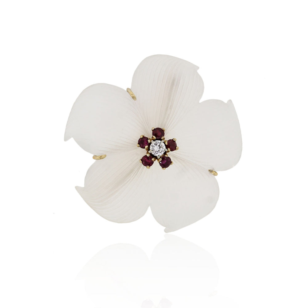 Tiffany & Co. 14k Yellow Gold Diamond and Ruby Brooch Pin