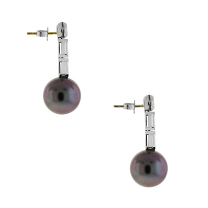Platinum 1ctw Diamond Tahitian Pearl Dangle Earrings