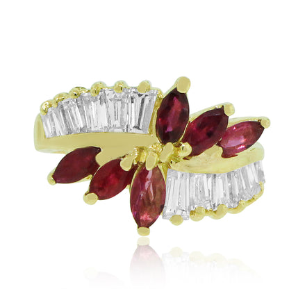 18k Yellow Gold 0.70ctw Ruby and 0.80ctw Diamond Ring