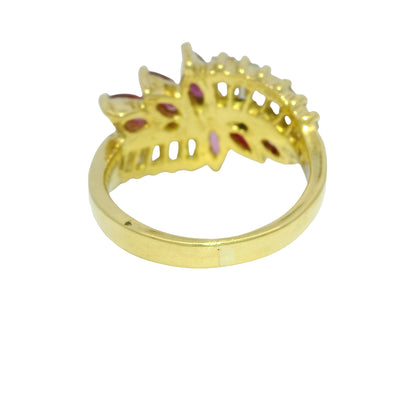 18k Yellow Gold Marquise Cut Ruby & Tapered Baguette Cut Diamond Ring
