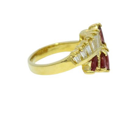 18k Yellow Gold Marquise Cut Ruby & Tapered Baguette Cut Diamond Ring
