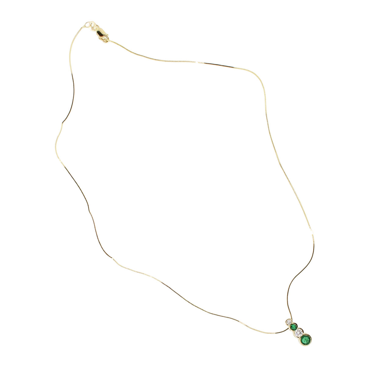 14k Yellow Gold Diamond and Emerald Bezel Set Drop Pendant Necklace