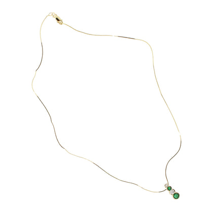 14k Yellow Gold Diamond and Emerald Bezel Set Drop Pendant Necklace