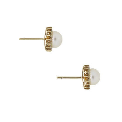 14k Yellow Gold 7mm Pearl and 0.20ctw Diamond Halo Stud Earrings