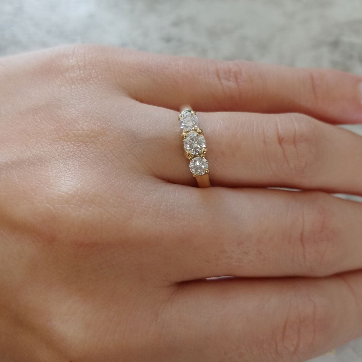 14k Yellow Gold 1ctw Three Stone Round Diamond Ring