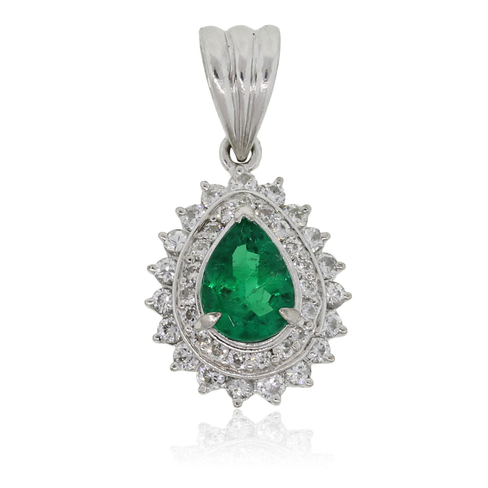 Platinum 0.75ct Pear Shape Emerald and 0.60ctw Diamond Pendant