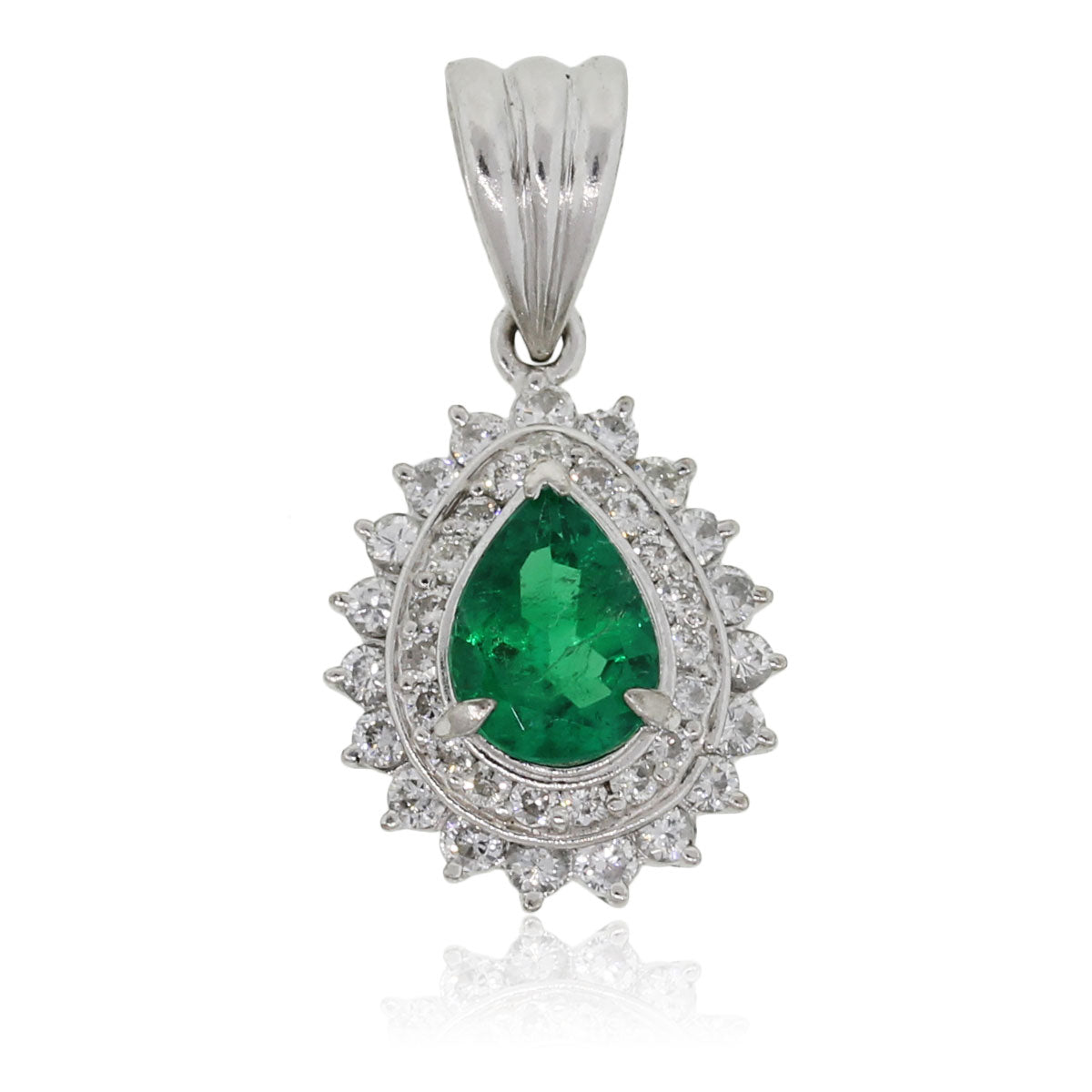 Platinum 0.75ct Pear Shape Emerald and 0.60ctw Diamond Pendant
