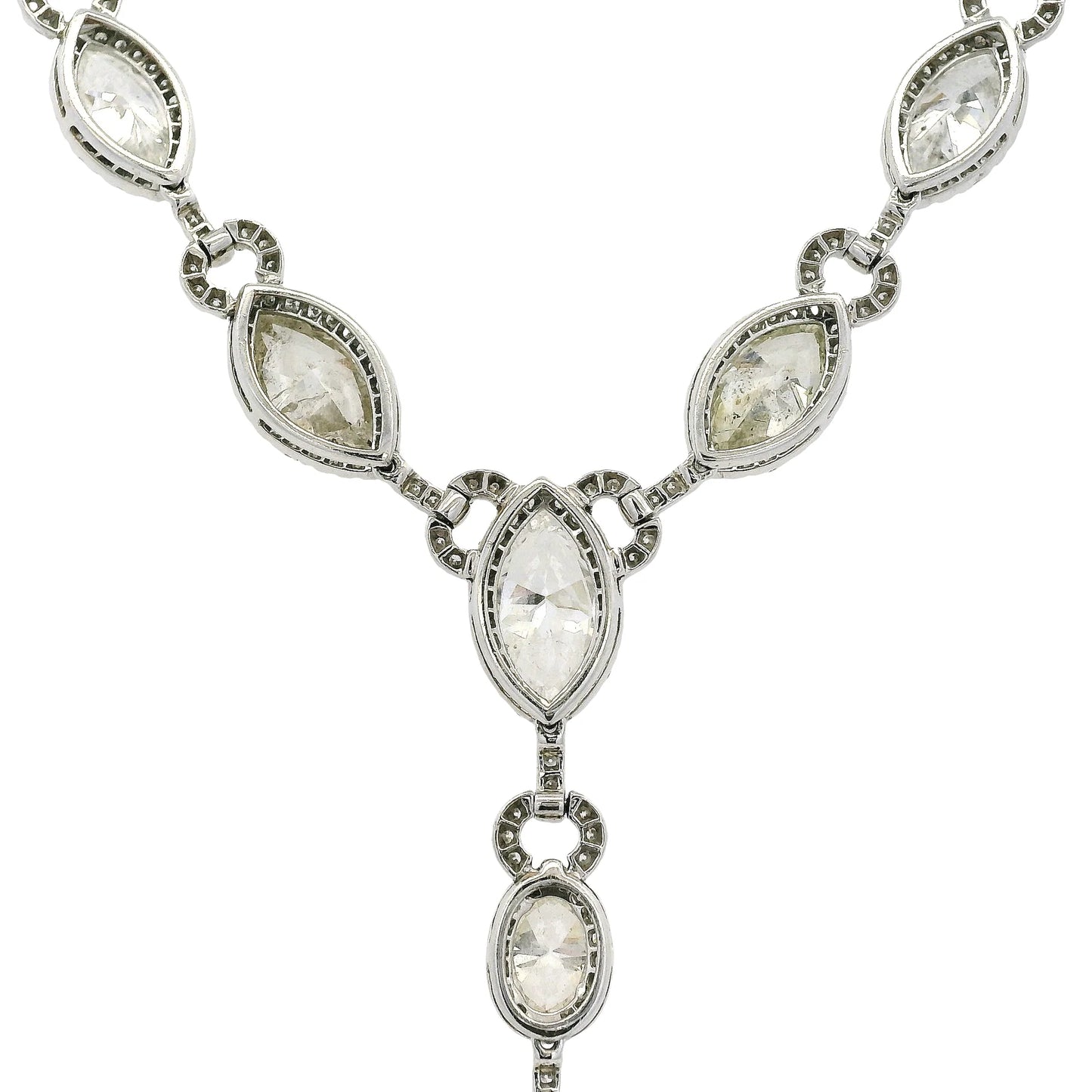 Platinum Natural Marquise & Pear Shape Diamond Lariat Necklace