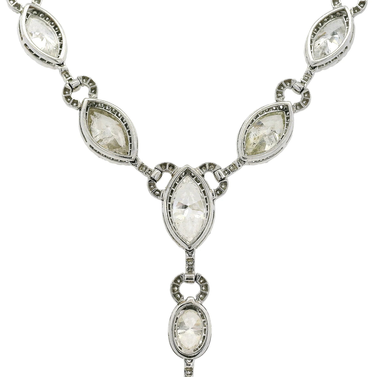 Platinum Natural Marquise & Pear Shape Diamond Lariat Necklace — product photo 8