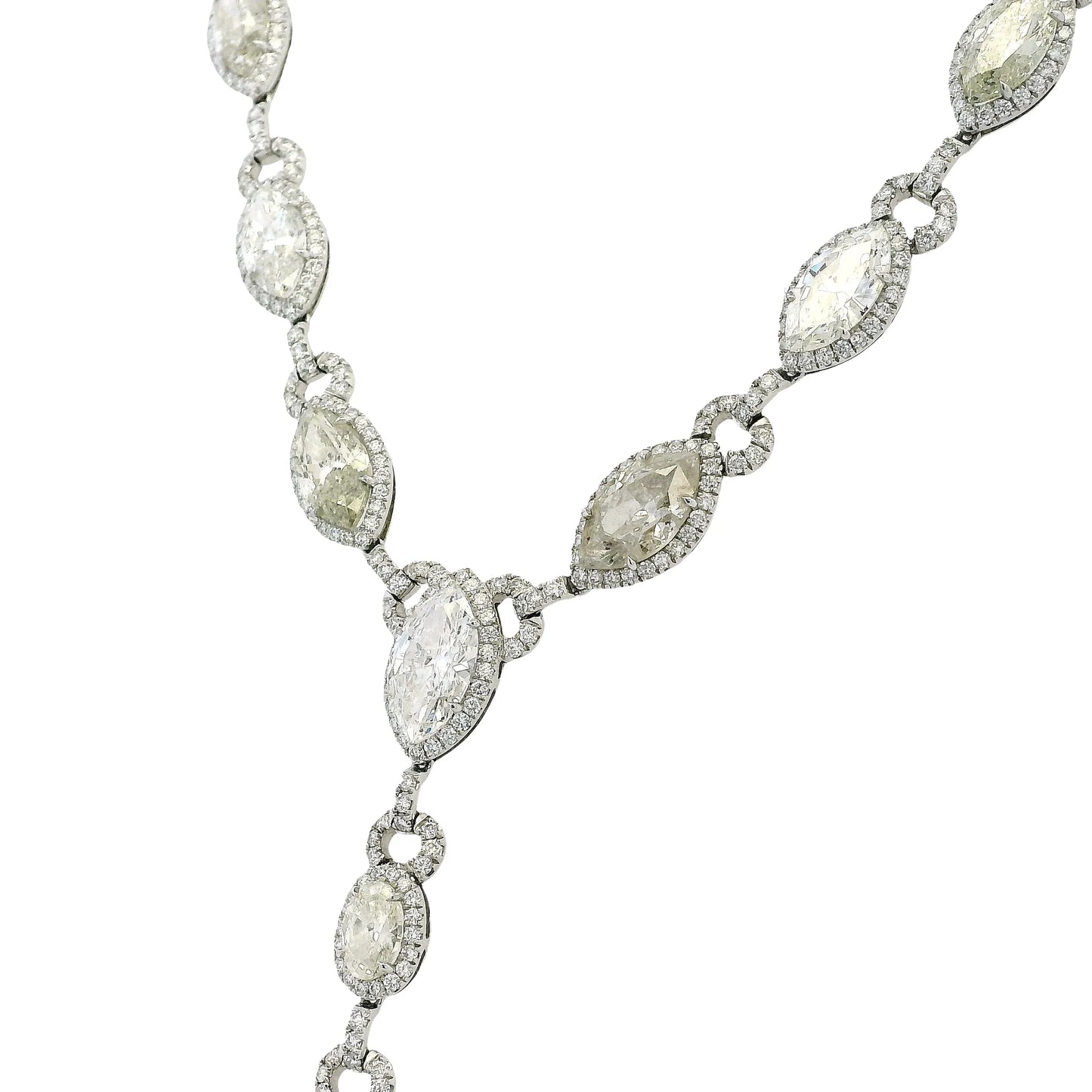 Platinum Natural Marquise & Pear Shape Diamond Lariat Necklace