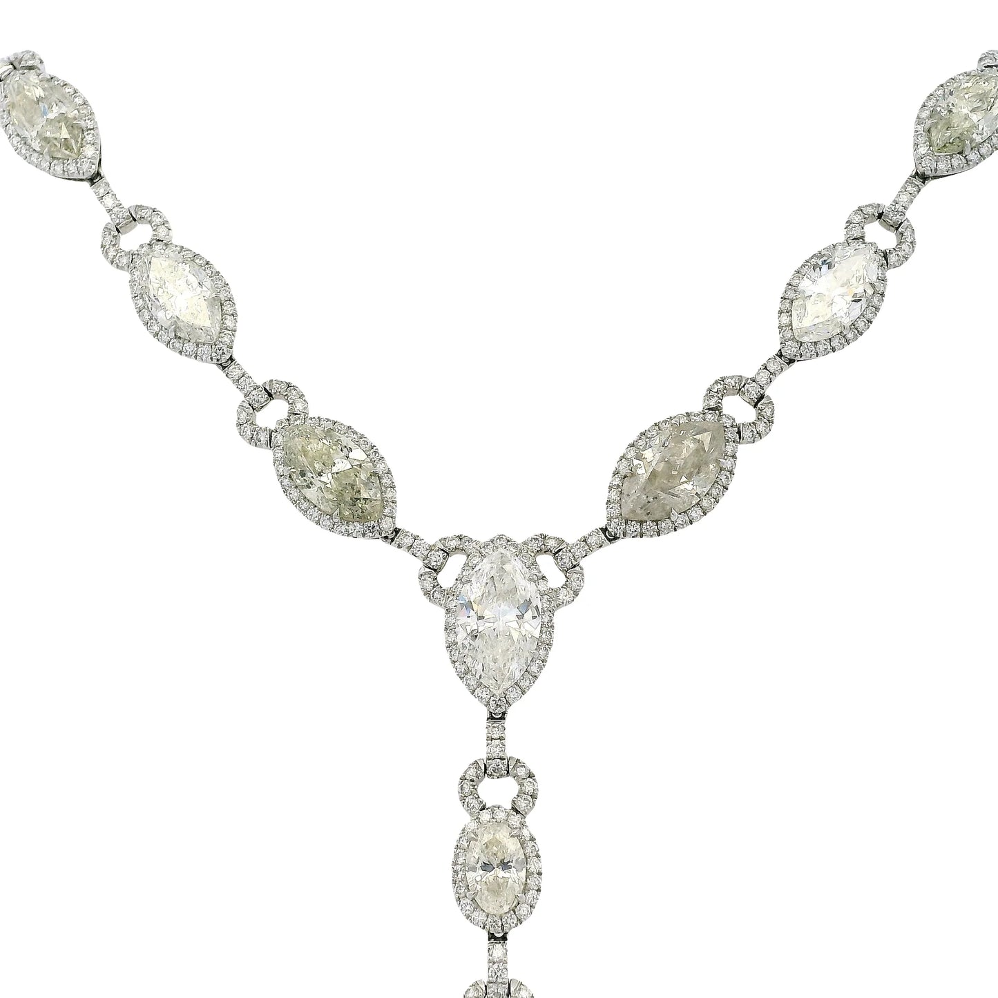 Platinum Natural Marquise & Pear Shape Diamond Lariat Necklace