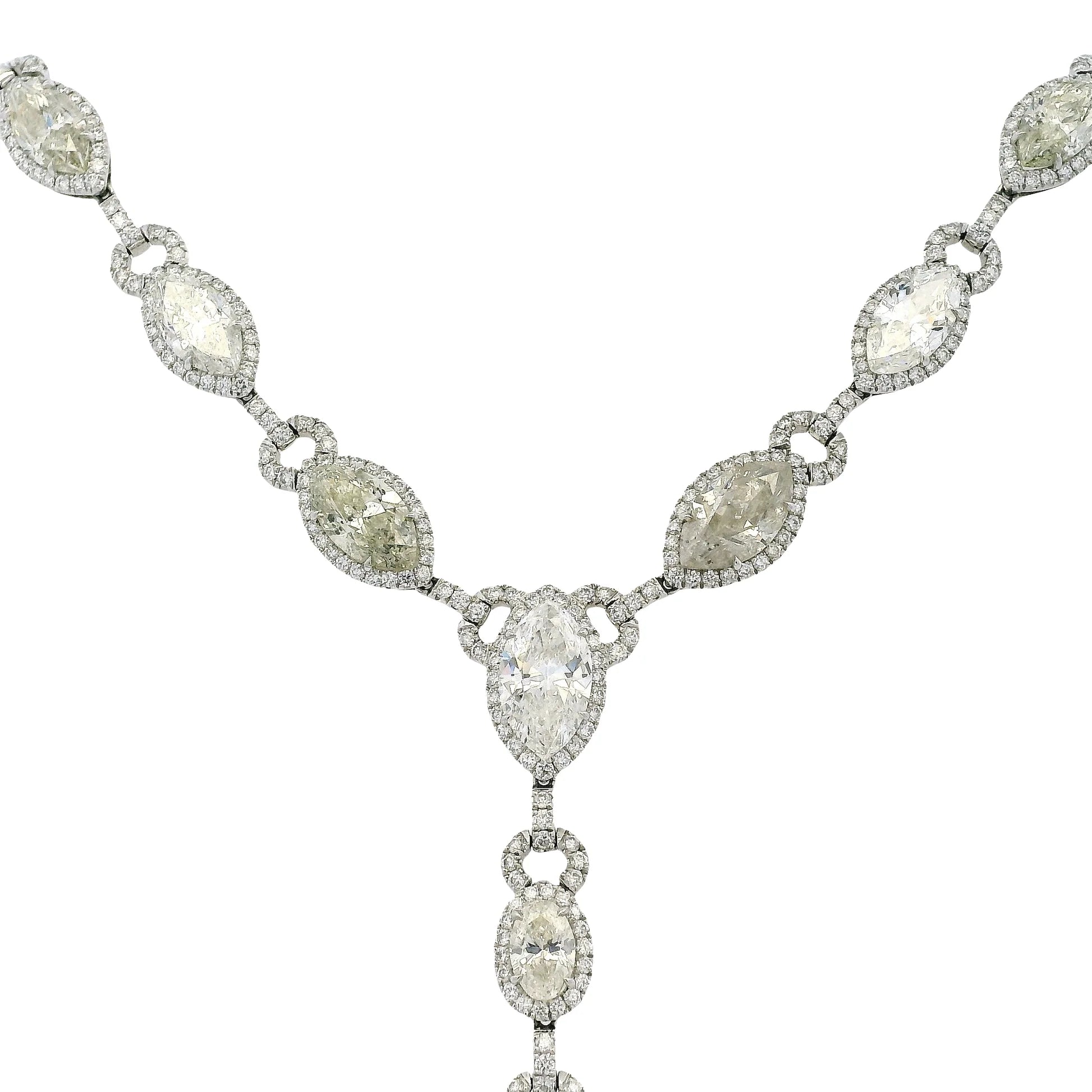 Platinum Natural Marquise & Pear Shape Diamond Lariat Necklace