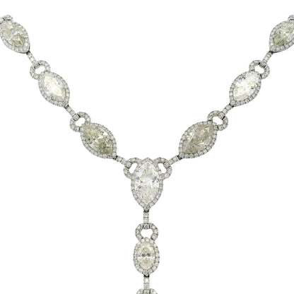 Platinum Natural Marquise & Pear Shape Diamond Lariat Necklace