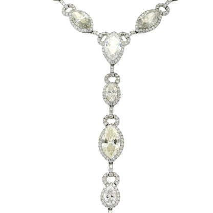 Platinum Natural Marquise & Pear Shape Diamond Lariat Necklace