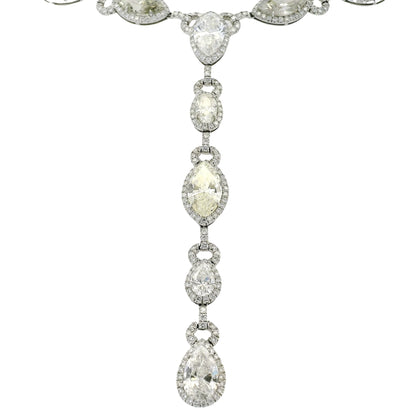 Platinum Natural Marquise & Pear Shape Diamond Lariat Necklace