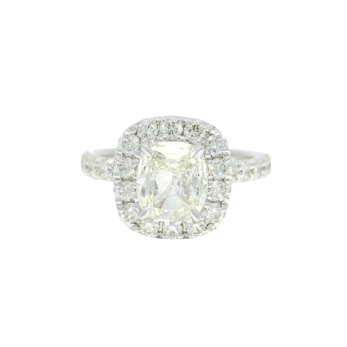 Henri Daussi 18k White Gold Natural Cushion Cut Diamond Halo Engagement Ring — product photo 10