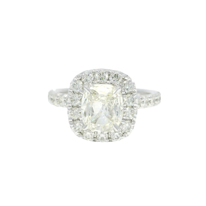 Henri Daussi 18k White Gold Natural Cushion Cut Diamond Halo Engagement Ring